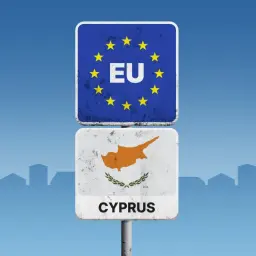 Znak z flagą Cypru i symbolem UE. Czy Cypr jest w UE? Tak, jest!