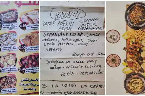 Menu z Jordanii z daniami i cenami. Wpisano "niska cena" i "dobra obsługa".