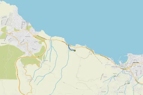 Mapa Ocho Rios, Jamajka. Idealne miejsce na jamajka wakacje, z drogami, rzekami i punktami orientacyjnymi jak Yard Spring Cave.