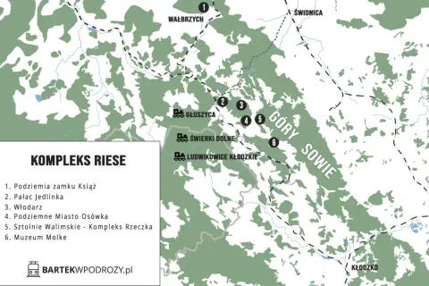 Mapa Kompleksu Riese: Podziemne Miasto Osówka i Sztolnie Walimskie to tylko niektóre z atrakcji Gór Sowich.
