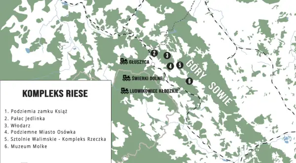 Mapa Kompleksu Riese: Podziemne Miasto Osówka i Sztolnie Walimskie to tylko niektóre z atrakcji Gór Sowich.